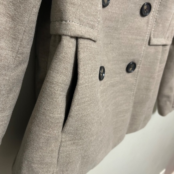 H&M Women's Pea Coat Jacket 12 Taupe Beige Casual Double Breast Button High Neck - Picture 12 of 14